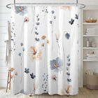 Blue Waterproof Shower Curtain Sets With Water-Color Flowers Strong Draping