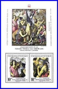 CZECHOSLOVAKIA 1978 TITIAN PAINTINGS S/S SC#2197o w/FIP OVERPRINT CV$25.00 (BX) - Picture 1 of 1
