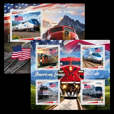 American Trains USA Trains MNH Stamps 2023 Sierra Leone M/S + S/S - Image 1 of 3