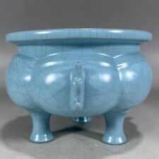 5.4" old China Porcelain Song dynasty Ru Kiln Tripod Incense burner