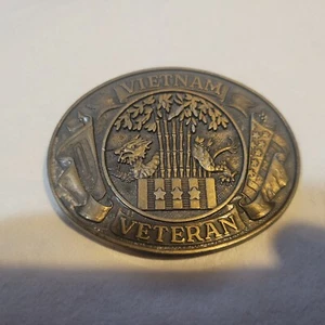 Vietnam War Veteran Brass Belt Buckle Dragon Flags Vintage Collectible - Picture 1 of 2