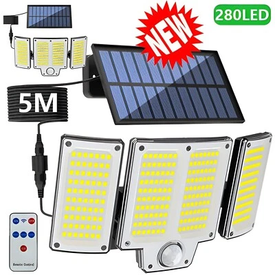 280 LED Solar Powered PIR Motion Sensor Wall Lights Outdoor Garden Flood Lamps - Image 1 of 4