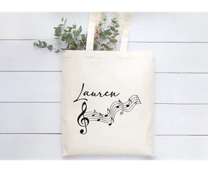 Borsa Tote Personalizzata Beige Naturale Note Musicali Insegnante Regalo Scuola Uni - Foto 1 di 1