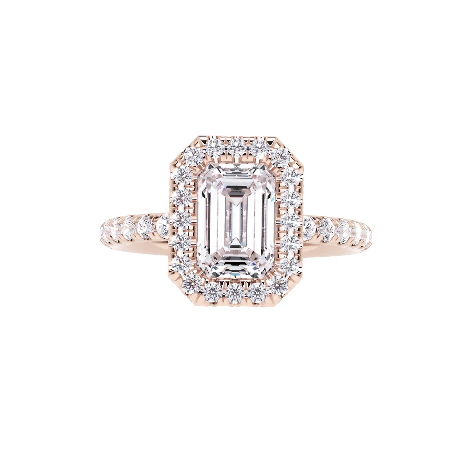 Anillo de boda de compromiso para mujer con halo de diamantes cultivados en laboratorio certificado IGI Foto 1 de 1