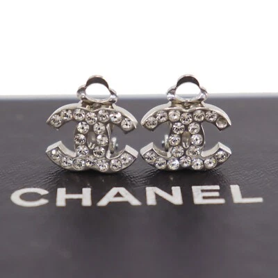 Pendientes CHANEL CC Logotipos Usados Estrás Plata Clip-On 05V De Colección #CK780 S Foto 1 de 4