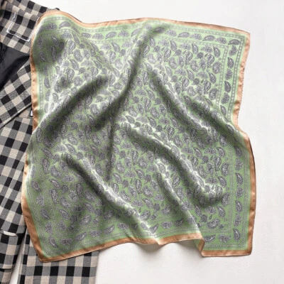 100% Pure Silk 21" Square Scarf Women Neckerchief Wrap Kerchief Bandana Paisley - Image 1 of 4