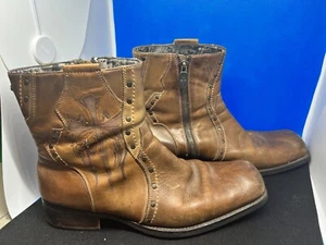 Lounge By Mark Nason Lennox Zip Up Boots Brown Cross Rivets 71772 Mens Size 9.5 - Picture 1 of 14
