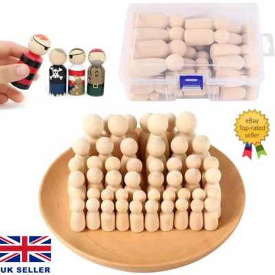 Wooden Peg Dolls Unfinished People, 50 Pcs Natural Wooden Pegs People Shape Doll - Image 1 of 4