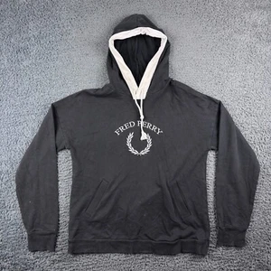 Fred PErry Sportswear Hoodie Womens 12 Black Spell Out Jumper Sweatshirt Tennis - Picture 1 of 16