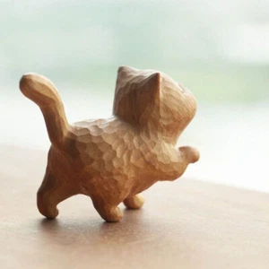Statua Gatto Legno Mini Intagliata A Mano Artigianato Scultura Gatto Statuetta Arredamento Casa - Foto 1 di 5