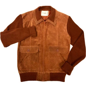 Vtg 60’s Hi Gear Men’s RUST Suede MoD Coat KNIT GAUCHO Leather Retro Jacket XL - Picture 1 of 10