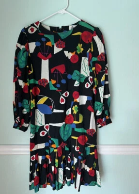 Helga 80s Neiman Marcus  Floral Print Drop Waist Dress Size 12 Vintage Belt - Image 1 of 4