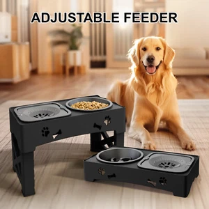 Elevated Pet Dog Bowls Slow Feeder,Adjustable Raised Dog Bowl,Food+Water Bowls - Picture 1 of 13