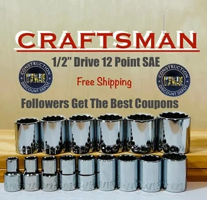 Craftsman 15 pc 1/2" Drive SAE Chrome 12 Point Sockets Up To 1-1/4" - Picture 1 of 1
