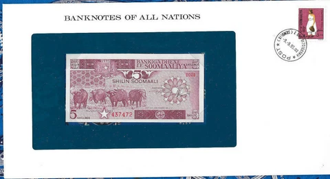 Banknotes of All Nations Somalia 1983 5 Shillings P-31a UNC Serie D.008 Cover