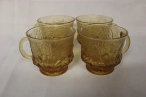 Set of 4 Amber tone Glass Punch Cups Rainflower Anchor Hocking (89) - Picture 1 of 4