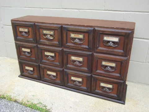 1800s Drug Store Apothecary Cabinet 12 Drawer Spice Medicine Primitive Country Cover