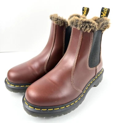 Doc Martens Boots Womens 6 Brown 2976 Leonore Leather Chelsea Dr Fur Lined - Image 1 of 4