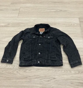 LEVI’S Black Denim Trucker Jean Jacket Size Small Youth 8-10 Button - Picture 1 of 5