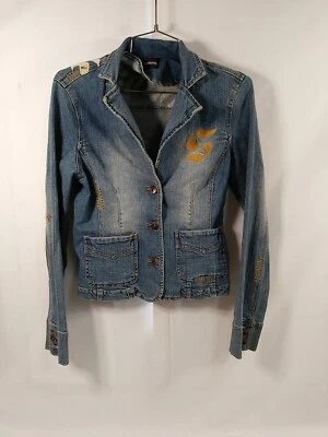 Jaqueta jeans estilo caminhoneiro South Pole azul média feminina tamanho médio - Imagem 1 de 4