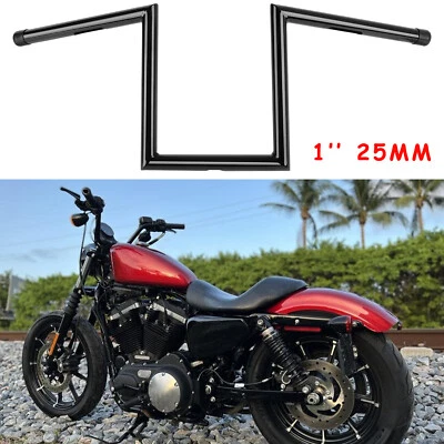 25mm 1" Z Bar Black Handlebar For Harley XL 883 1200 Custom Chopper Dyna Softail - Image 1 of 4