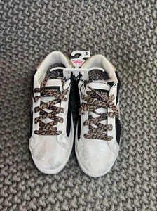 NEW Justice Silver & Black Low Court Fashion Sneakers Girls Size 3 Youth - Picture 1 of 14