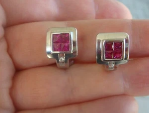 $9,350 Untreated Ruby Diamonds 18k White Gold Earrings clip on 893 - Picture 1 of 14
