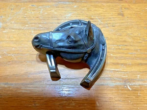 Antique Spelter Horse Head on Horseshoe Inkwell ~ No liners #4461 - Picture 1 of 8