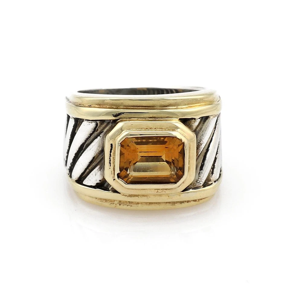 Anillo banda cable cigarro plata 925 oro 14k citrino 1,50 quilates David Yurman LIQUIDACIÓN Foto 1 de 3