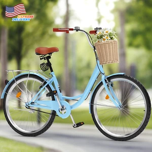 26" Beach Cruiser Bike Single-Speed Adjustable Seat for Adults Light Blue NEW US - Picture 1 of 12