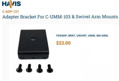 One Havis C-ADP-121 Adapter bracket ONLY -  for C-UMM-103 & Swivel Arm Mounts - Image 1 of 4