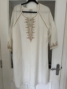 BNWT MONSOON CREAM & GOLD V NECK EMBROIDERED LINEN MIX TUNIC TOP - SIZE 22!! - Picture 1 of 7