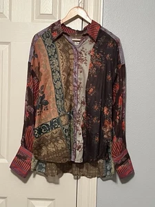 Free People Patchwork Hemd mit Knopfleiste Boho leicht Hippie transparent Größe S - Bild 1 von 11