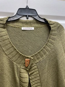 Silhouettes Women's Sweater 2X Green Cape Fringe Shawl Boho Euc 7.00 Shipping - Picture 1 of 19