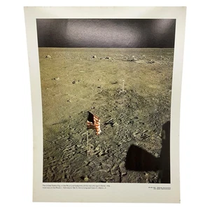 1969 NASA Moon Landing Photo US Flag and Footprints Apollo 11 Historic Print - Picture 1 of 5