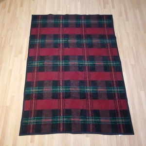 Manta a Cuadros Biederlack Roja y Verde 73" X 53" Vintage EE. UU. Mezcla Acrílica. - Imagen 1 de 9