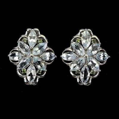 Pendientes de plata de ley 925 marquesa aguamarina 6x3 mm cromo diopsido piedras preciosas Foto 1 de 4