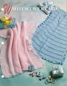 Crochet Afghan Pattern WAFFLE WEAVE & CABLE Instructions Annie's Club - Picture 1 of 3