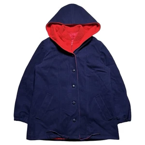 VTG Mackintosh Vestcoat Jacket Womens 18 Wool Hooded Zip Button Closure Blue - Picture 1 of 8