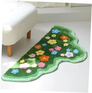 Bedside Moss Flower Rug - Non Slip Cute Bath Mat Irregular Shaped Tufted Rug, - Picture 1 of 7