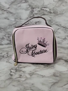 Juicy Couture Travel Cosmetic Bag Pink Velour Brown Embroidered NWTS No Bottle - Picture 1 of 9