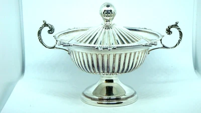 AZÚCAR CUENCO PLATA 800 PALERMO, ITALIA VINTAGE con Tapa y MANIJAS ETIQUETA ENCENDIDA Foto 1 de 4