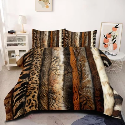 Juegos de cama con estampado de piel de animal tamaño queen, patrón de piel de animal con retazos a rayas... Foto 1 de 4