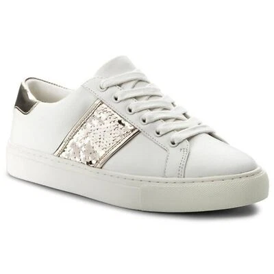Tory Burch Mujer Carter Lentejuelas Brillantes Cordones Cuero Superior Zapatillas, 7.5 Foto 1 de 4
