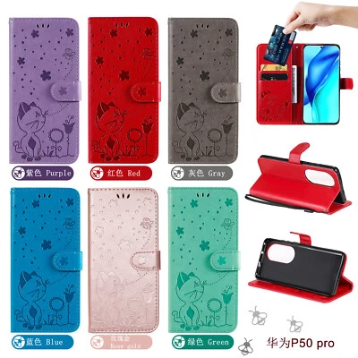 Cat Pattern PU Leather Flip Wallet Case Phone Cover for Huawei P50 P40 P30 Pro - Image 1 of 4
