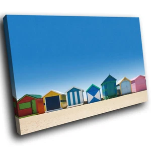 SC490 Colourful Beach Hut Retro Landscape Canvas Wall Art Large Picture Prints - Picture 1 of 6