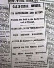 Great CALIFORNIA MINING Gold & Silver Rushes and the Outcomes 1866 Old Newspaper