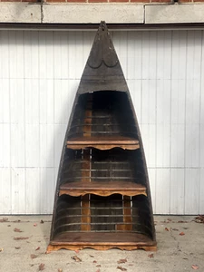 Antique Slatted Wood Canoe Hull Bookcase Early 20th Century - Picture 1 of 11