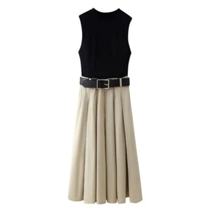 Slim Fit Patchwork Dress Long Chic Dresses Fashion Sleeveless Dress Holiday - Picture 1 of 12