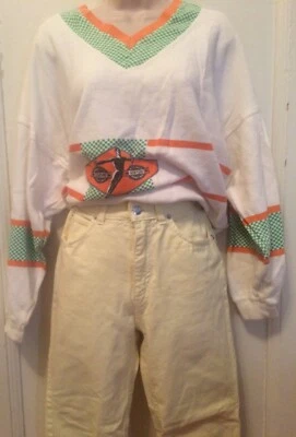 Pantalones de mezclilla cónicos vintage años 90 Squeeze pastel amarillo claro cintura alta surf playa 24" Foto 1 de 4